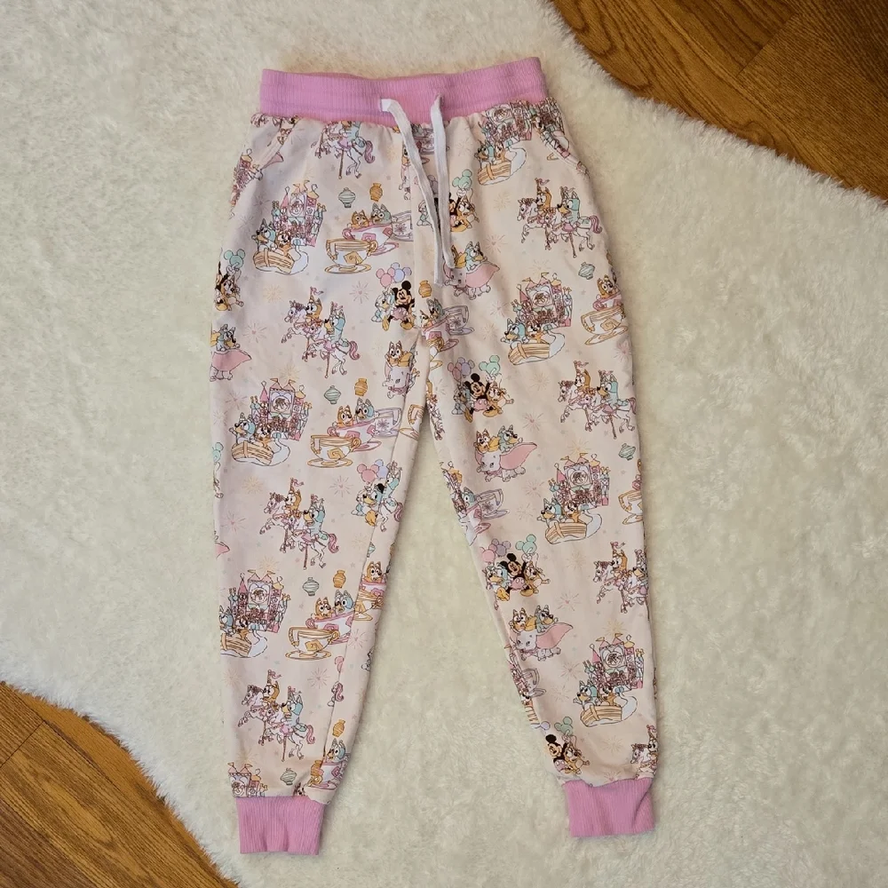 Blush Lotus Bluey & Mickey Jogger Pants, Girls Size 7, Great Condition